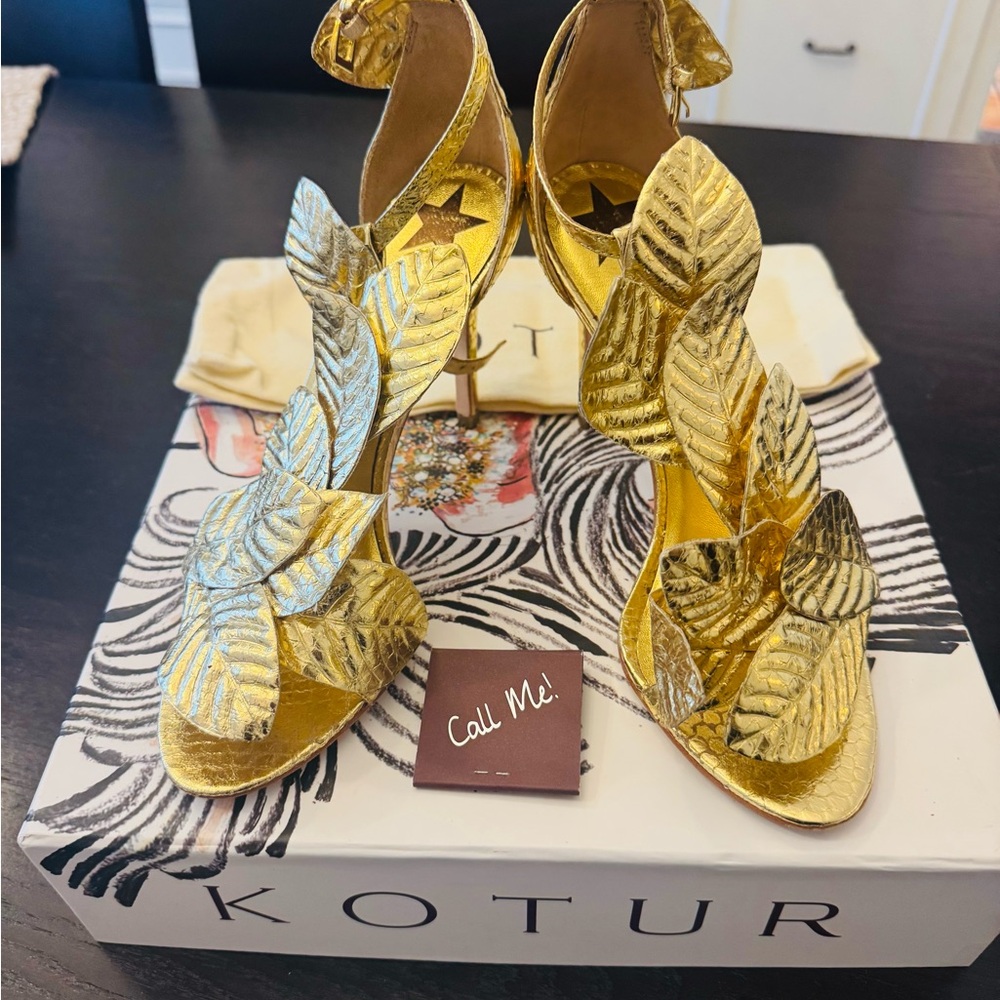 Kotur Gold Gilda snakeskin And Suede 37.5 Heels Gold Leaf Women's Heels